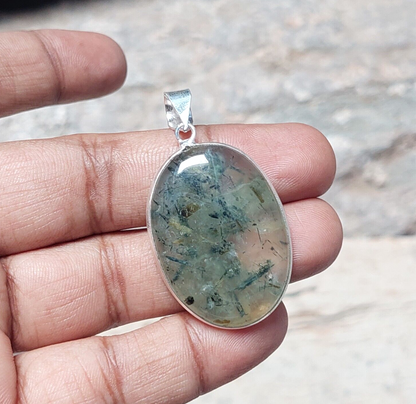 Oval Green Prehnite Gemstone Pendant,925 Sterling Silver Pendant For Women Gift