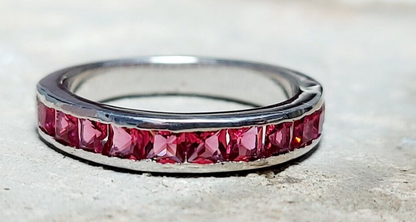 Pink Tourmaline Eternity Band Princess Cut 925 Silver Gift Ring US5~15 Elegant