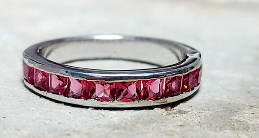Pink Tourmaline Eternity Band Princess Cut 925 Silver Gift Ring US5~15 Elegant