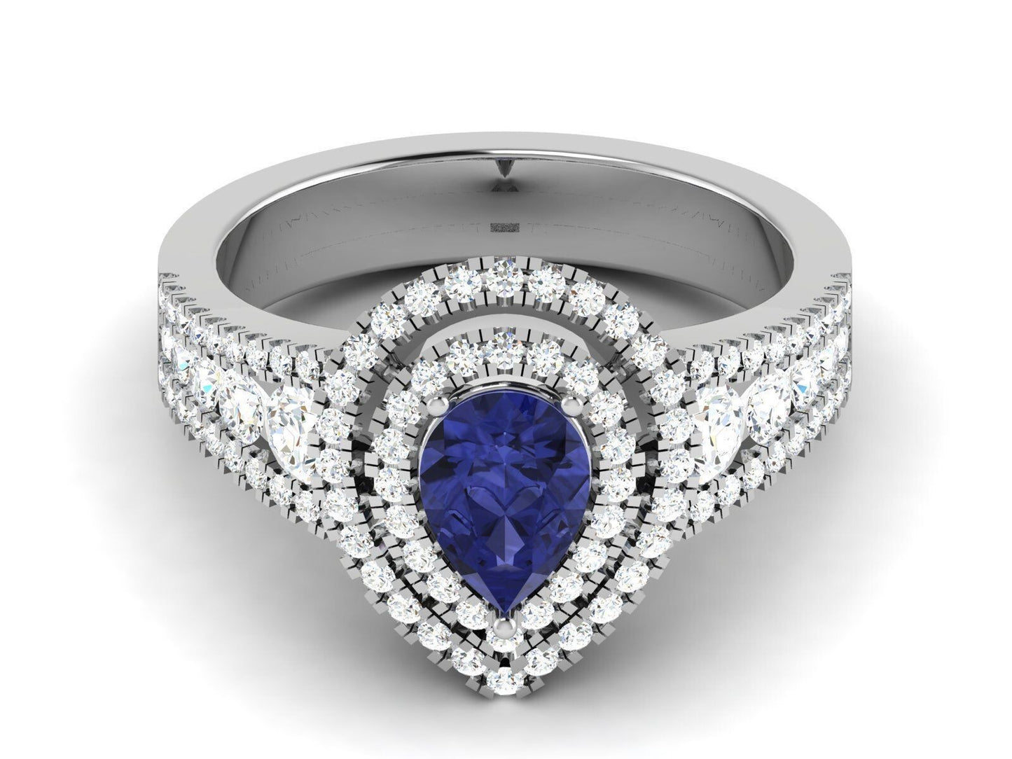 Pear Cut Blue Tanzanite Halo Engagement Band Ring 925 Silver Gift For Her US5-15