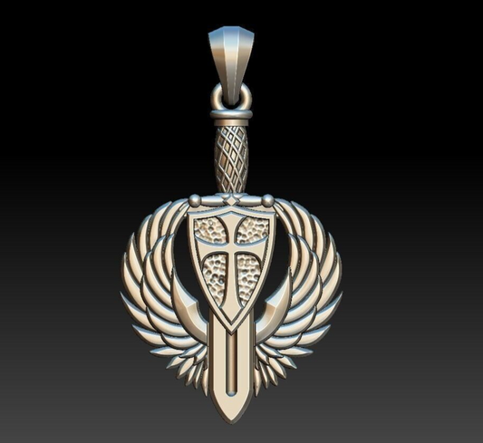925 Sterling Silver Saint Michael Archangel Shield Sword Cross Pendant Necklace