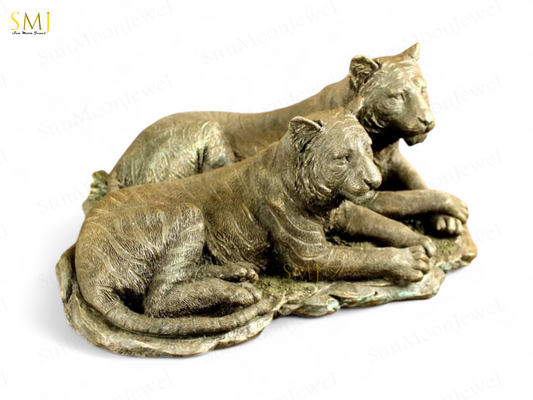 Tiger Couple Statue Polyresin Wild Animal Tiger Couple Decor for Home & Office