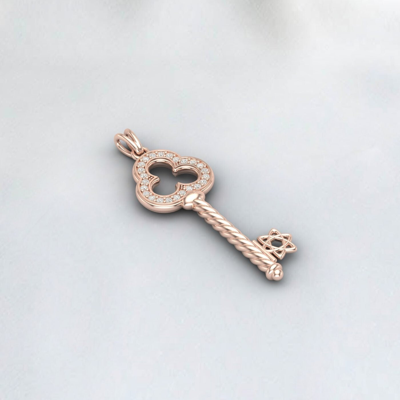 Lab Diamond Key Pendant Necklace Charm Necklace 925 Sterling Silver