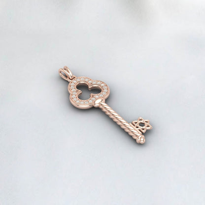 Lab Diamond Key Pendant Necklace Charm Necklace 925 Sterling Silver
