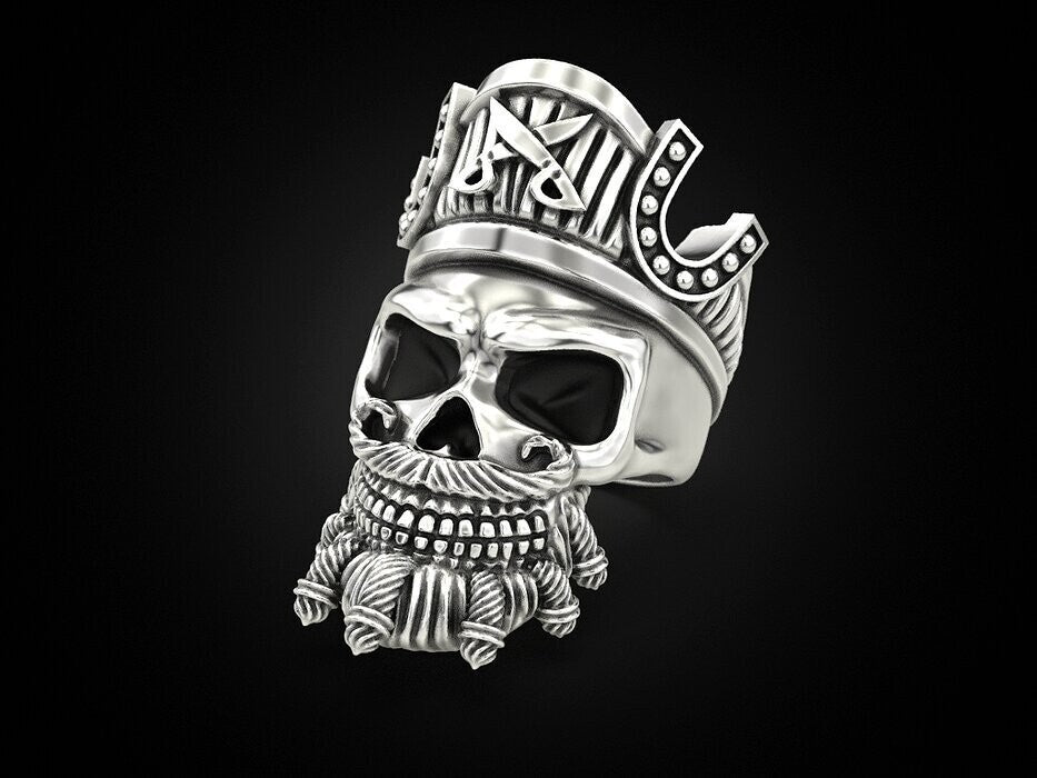 925 Sterling Silver Pirate Skull Ring US5~15 Vintage Biker Rider Gothic Ring