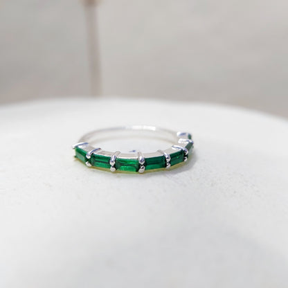 925 Silver Emerald Wedding Band Baguette Cut Green Emerald Eternity Ring Us5~ 15