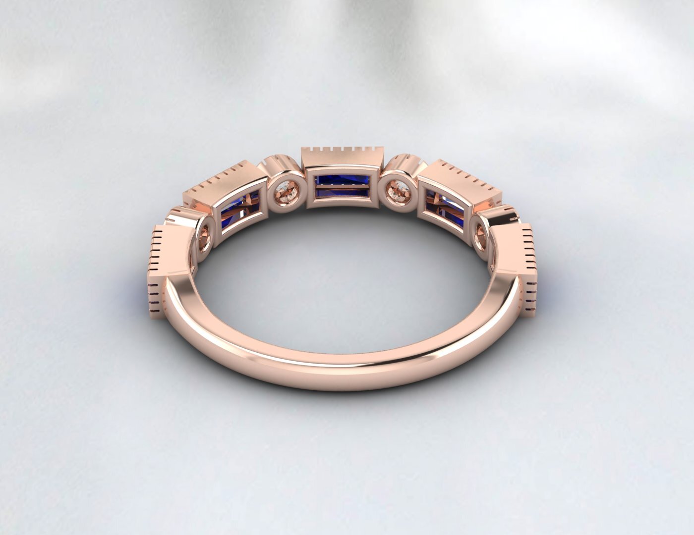 Baguette Sapphire & Cubic Zirconia Half Eternity Fine Silver Band Lab Created
