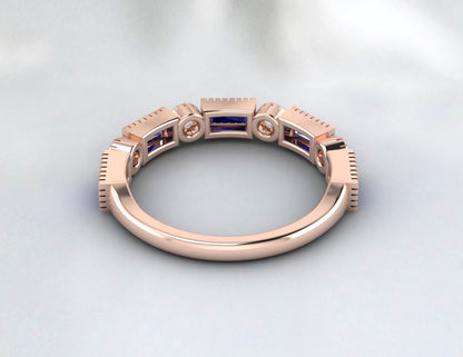 Baguette Sapphire & Cubic Zirconia Half Eternity Fine Silver Band Lab Created