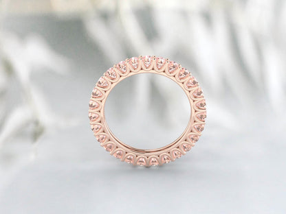Natural Round Peach Morganite Band Eternity Matching Promise Fine Silver Band