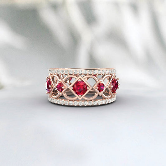 Natural Ruby 925 Sterling Silver Rose Gold Promise Ring Wedding Anniversery Gift