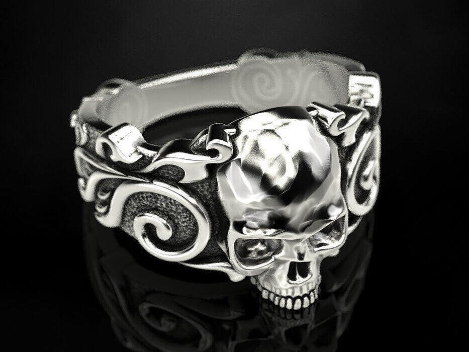 925 Sterling Silver US5-15 Men's Skull Pattern Gothic Biker Designer Look Ring