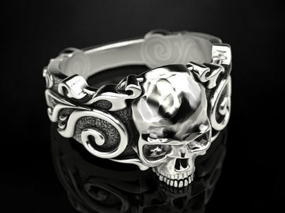 925 Sterling Silver US5-15 Men's Skull Pattern Gothic Biker Designer Look Ring