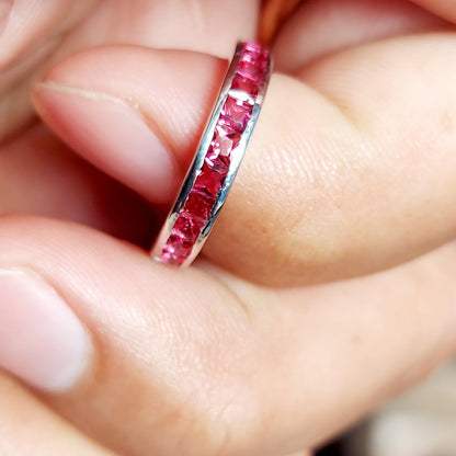 Pink Tourmaline Eternity Band Princess Cut 925 Silver Gift Ring US5~15 Elegant