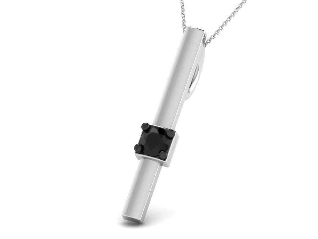 Vertical Bar Pendant 925 Sterling Silver Round Cut Black Onyx Pendant Necklace