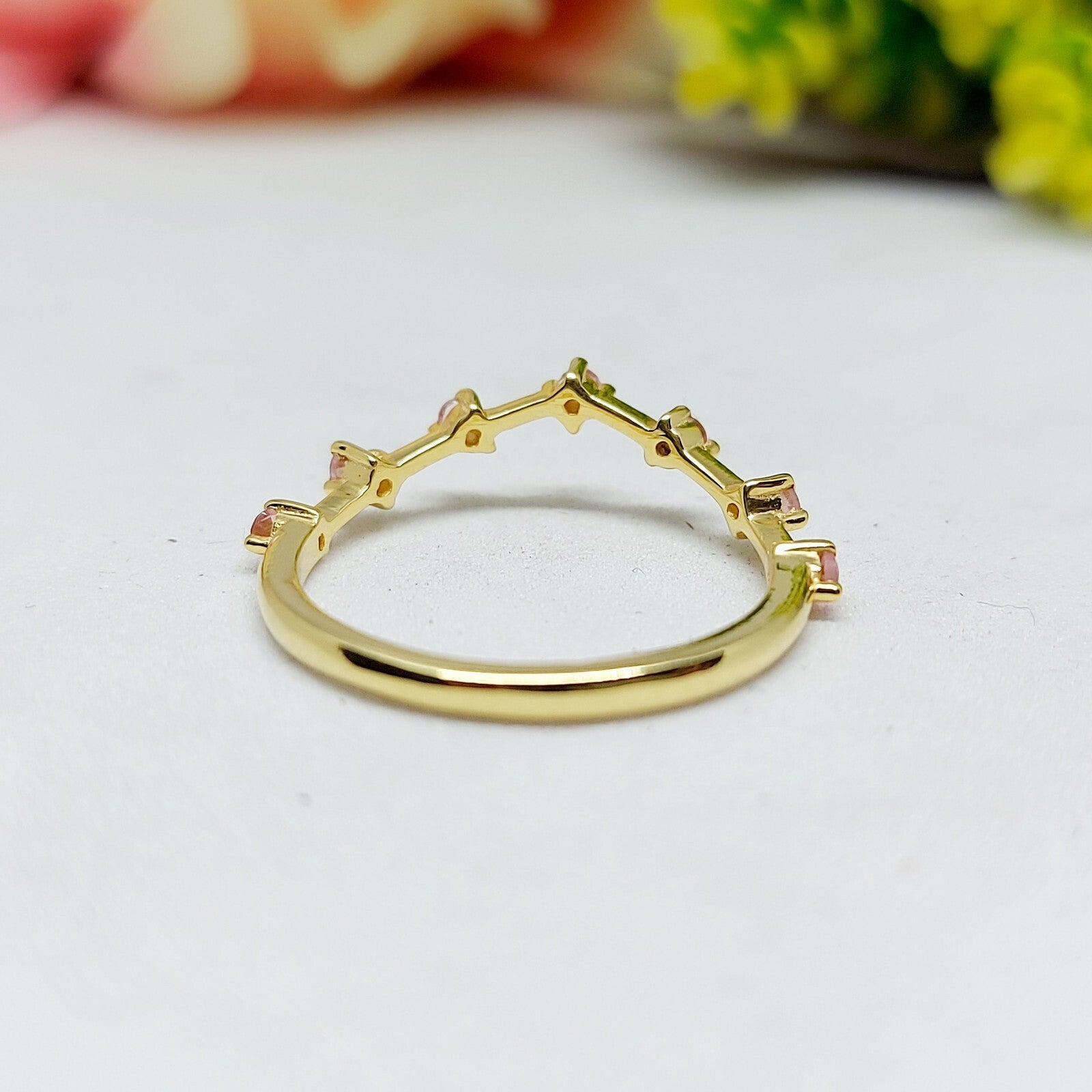 Natural Pink Sapphire Simple Band 925 Sterling Silver Curved Designer Band Gift