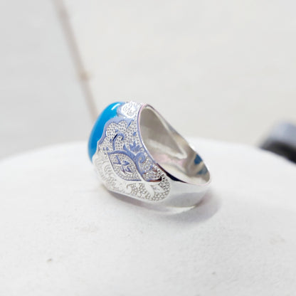 Solid 925 Silver Natural Lite Blue Turquoise Gemstone Birthday Gift Men's US5~15