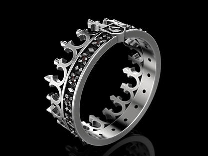 Mens Red Garnet King Crown Ring 925 Silver Gothic Punk Royal Ring Women US5-15