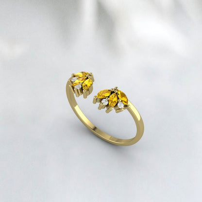 Natural Citrine & Cz Diamond 925 Sterling Silver Anniversary Gift Matching Band 