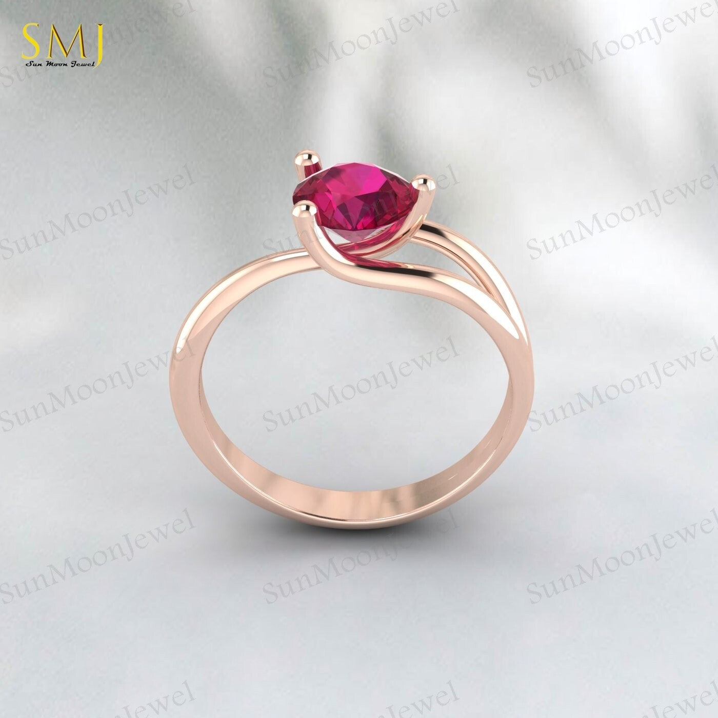 Red Ruby Gemstone 925 Silver Women Ring Lab Created July Birthstone Ring US5~15