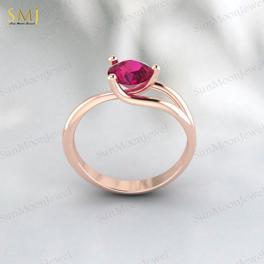 Red Ruby Gemstone 925 Silver Women Ring Lab Created July Birthstone Ring US5~15