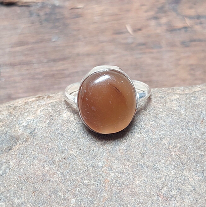925 Sterling Silver Round Brown Agate Slice ring,Natural Brown Agate Jewelry