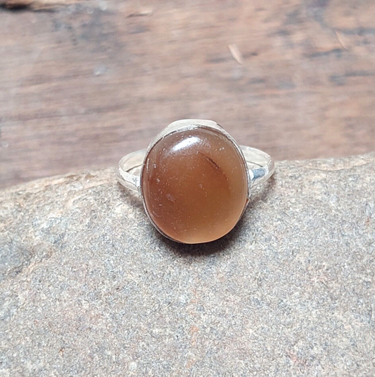 925 Sterling Silver Round Brown Agate Slice ring,Natural Brown Agate Jewelry