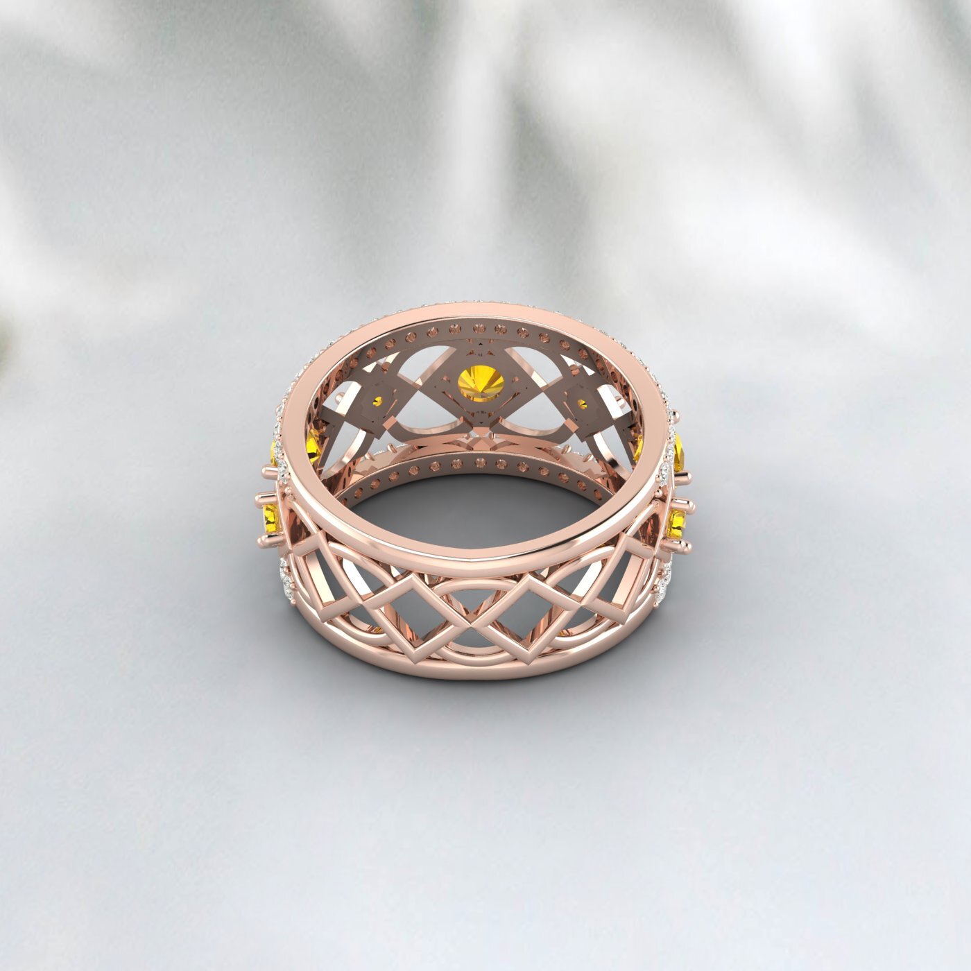 Natural Citrine Ring 925 Sterling Silver Rose Gold Wedding Band For Bride 
