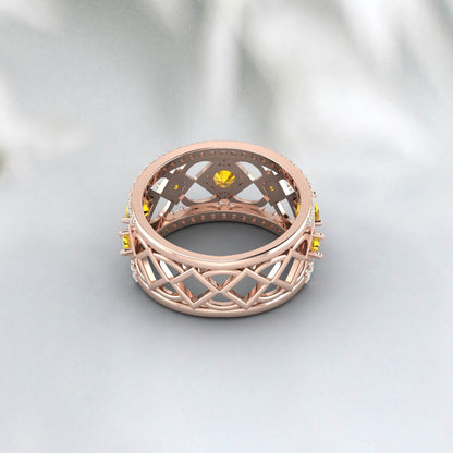 Natural Citrine Ring 925 Sterling Silver Rose Gold Wedding Band For Bride 