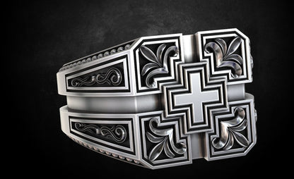 Engraved Cross Christian Religious Handmade Silver Ring US7-15 Men's Cross Ring