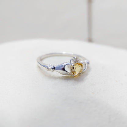 Claddagh Heart Citrine Ring Simulated Birthstone Women Silver Ring Gift Us5~ 15