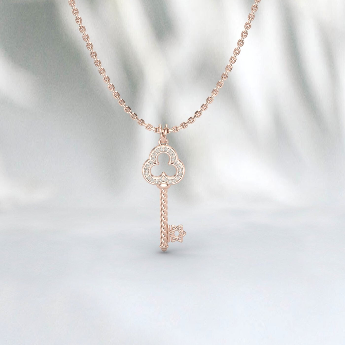 Lab Diamond Key Pendant Necklace Charm Necklace 925 Sterling Silver