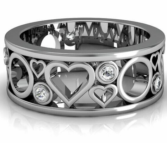 Silver CZ Diamond Heart Band Engagement Ring Gift Love Men Best Friend Us5~ 15