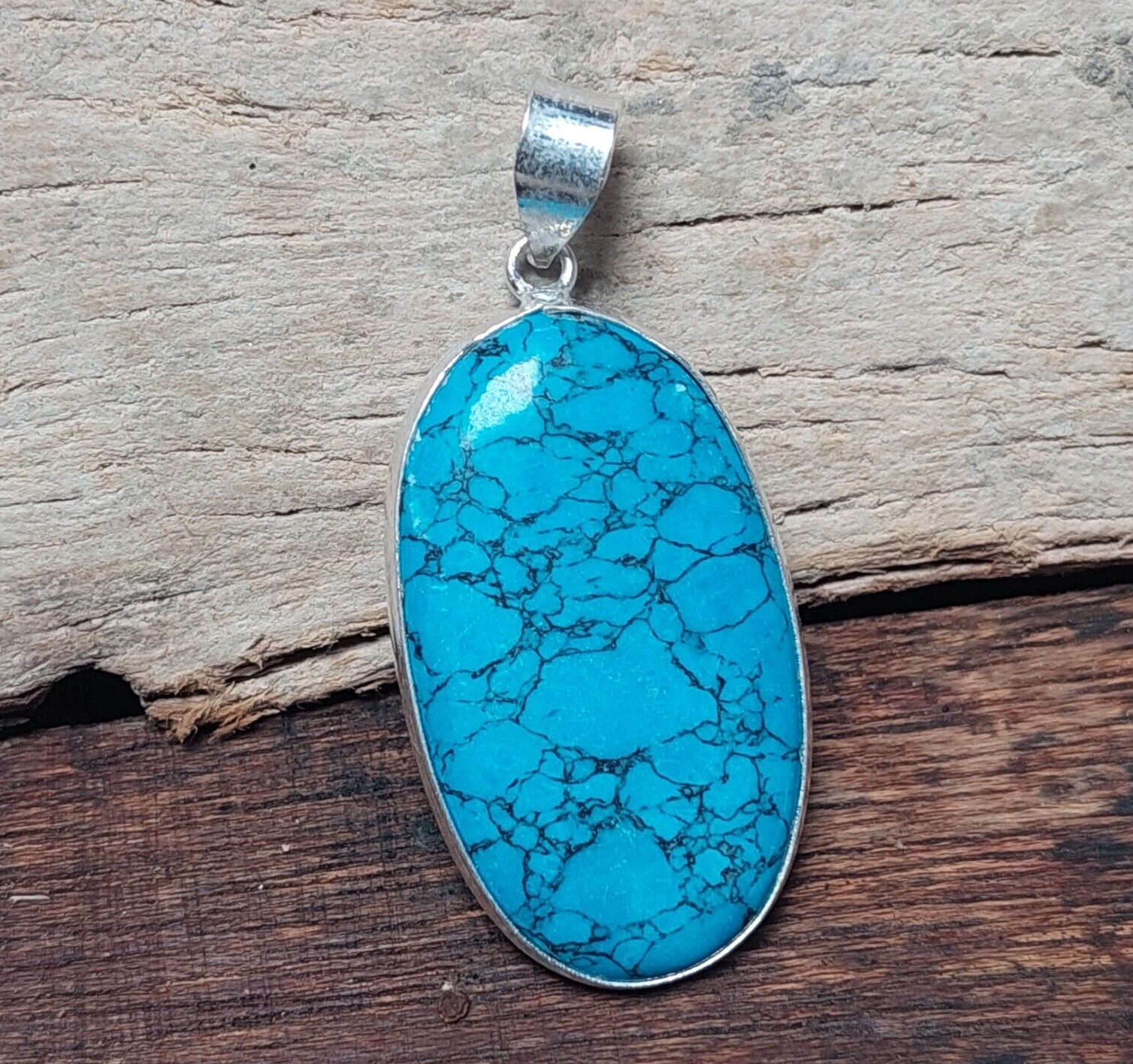 Oval Blue Turquoise 925 Sterling Silver Handmade Pendant Necklaces,Gift For Her