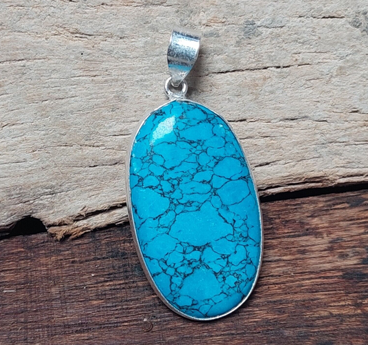 Oval Blue Turquoise 925 Sterling Silver Handmade Pendant Necklaces,Gift For Her