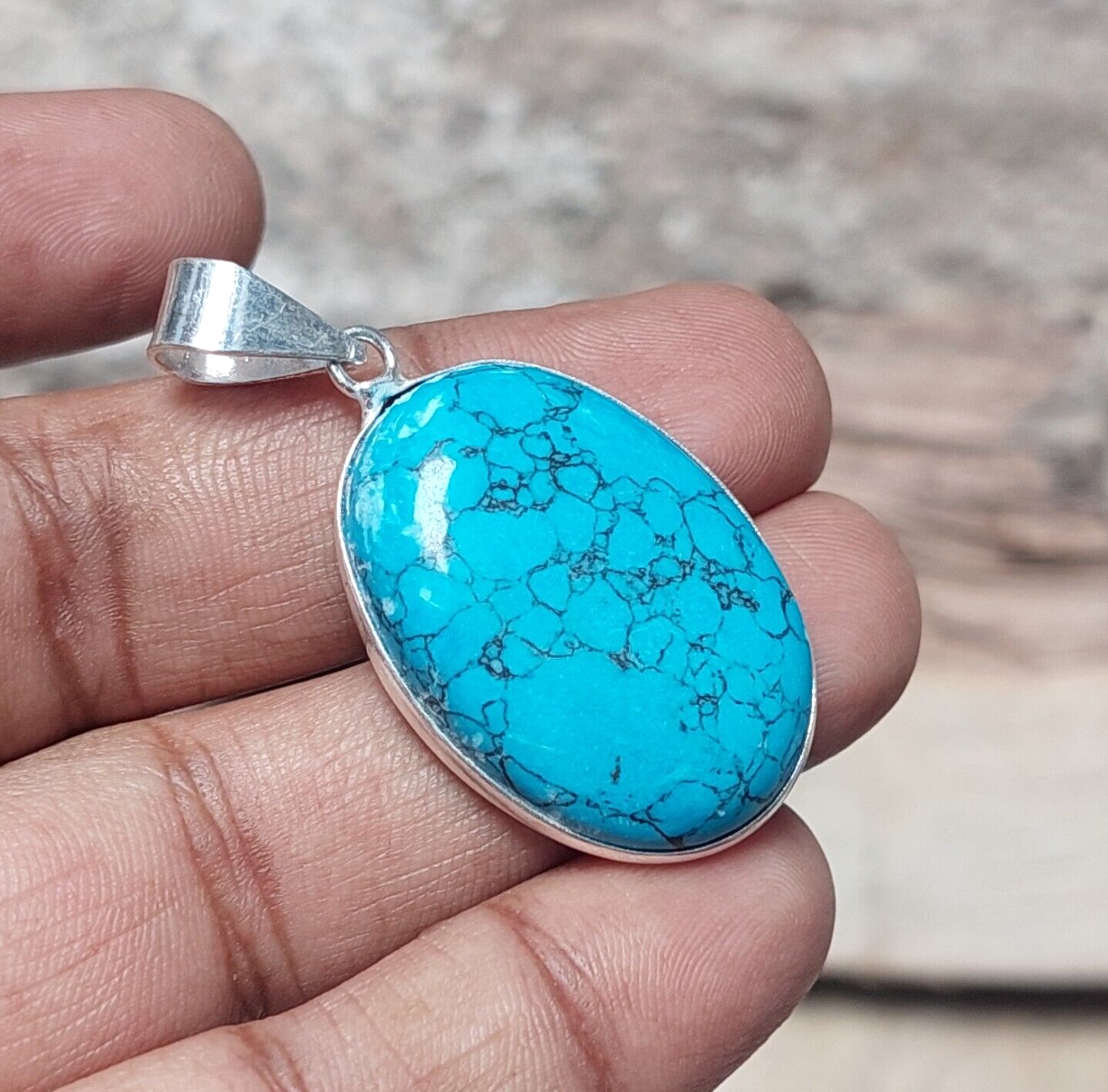Sterling Silver Turquoise Gemstone Pendant Necklace,Women Pendant,Gift For Her