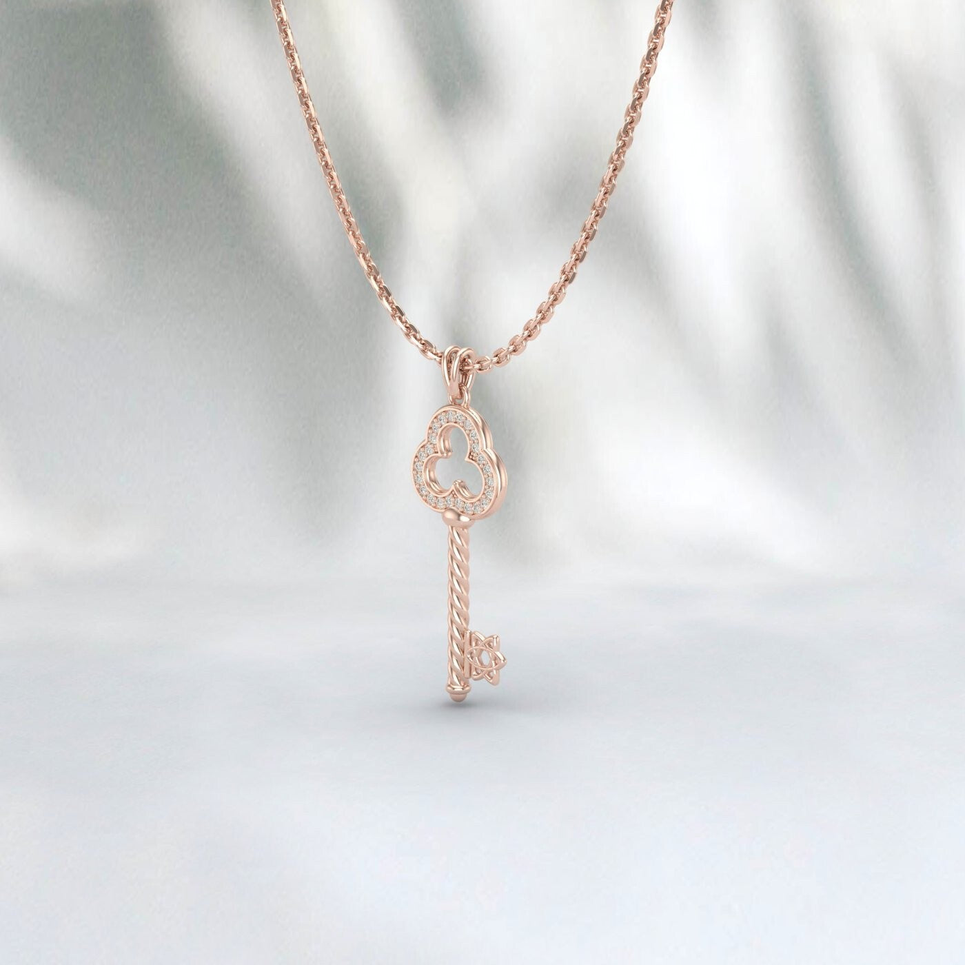 Lab Diamond Key Pendant Necklace Charm Necklace 925 Sterling Silver