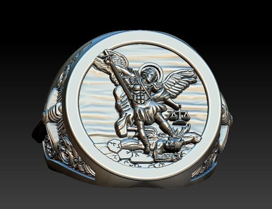 St Michael Sword Ring 925 Sterling Silver Archangel Signet Style Men Ring US5–15