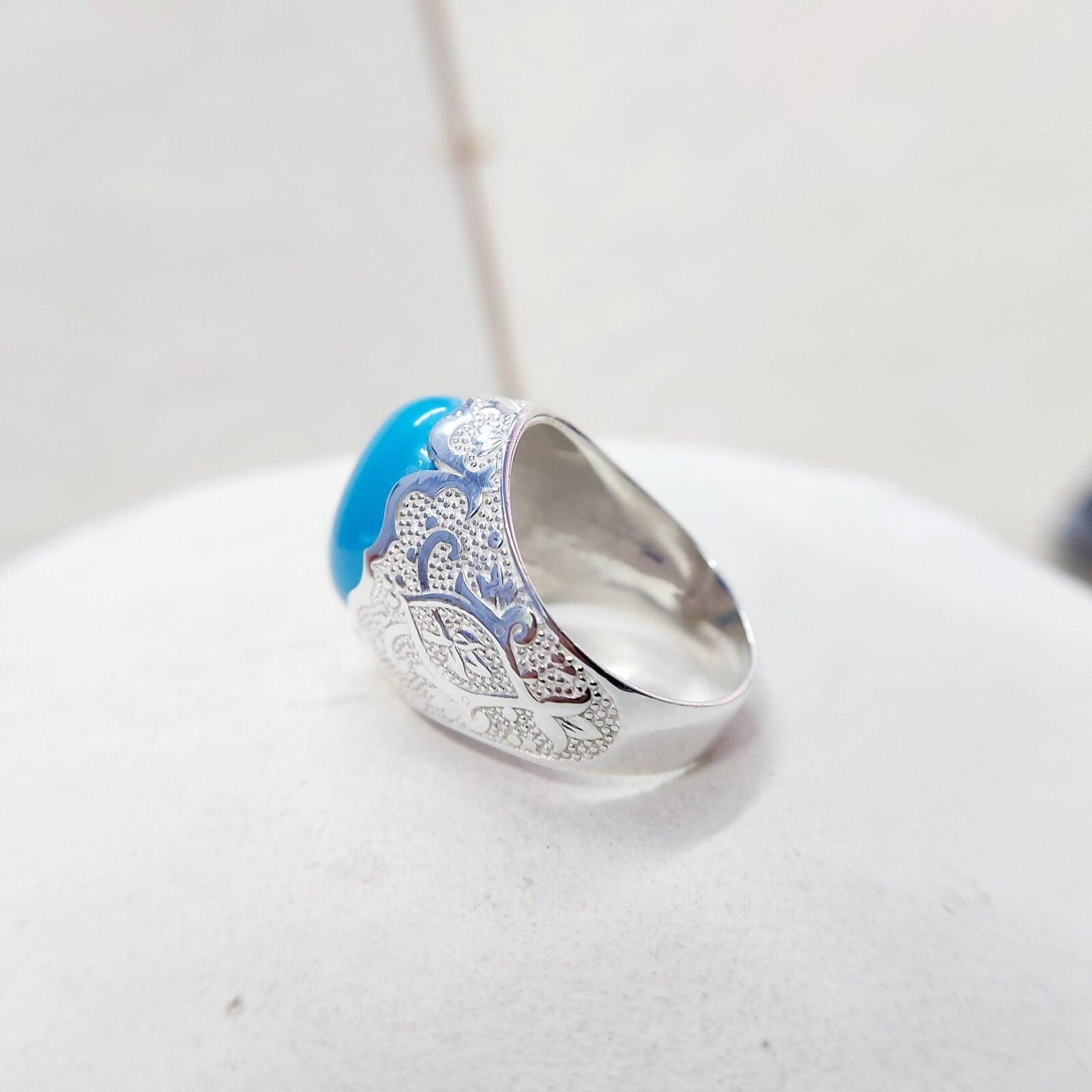 Solid 925 Silver Natural Lite Blue Turquoise Gemstone Birthday Gift Men's US5~15