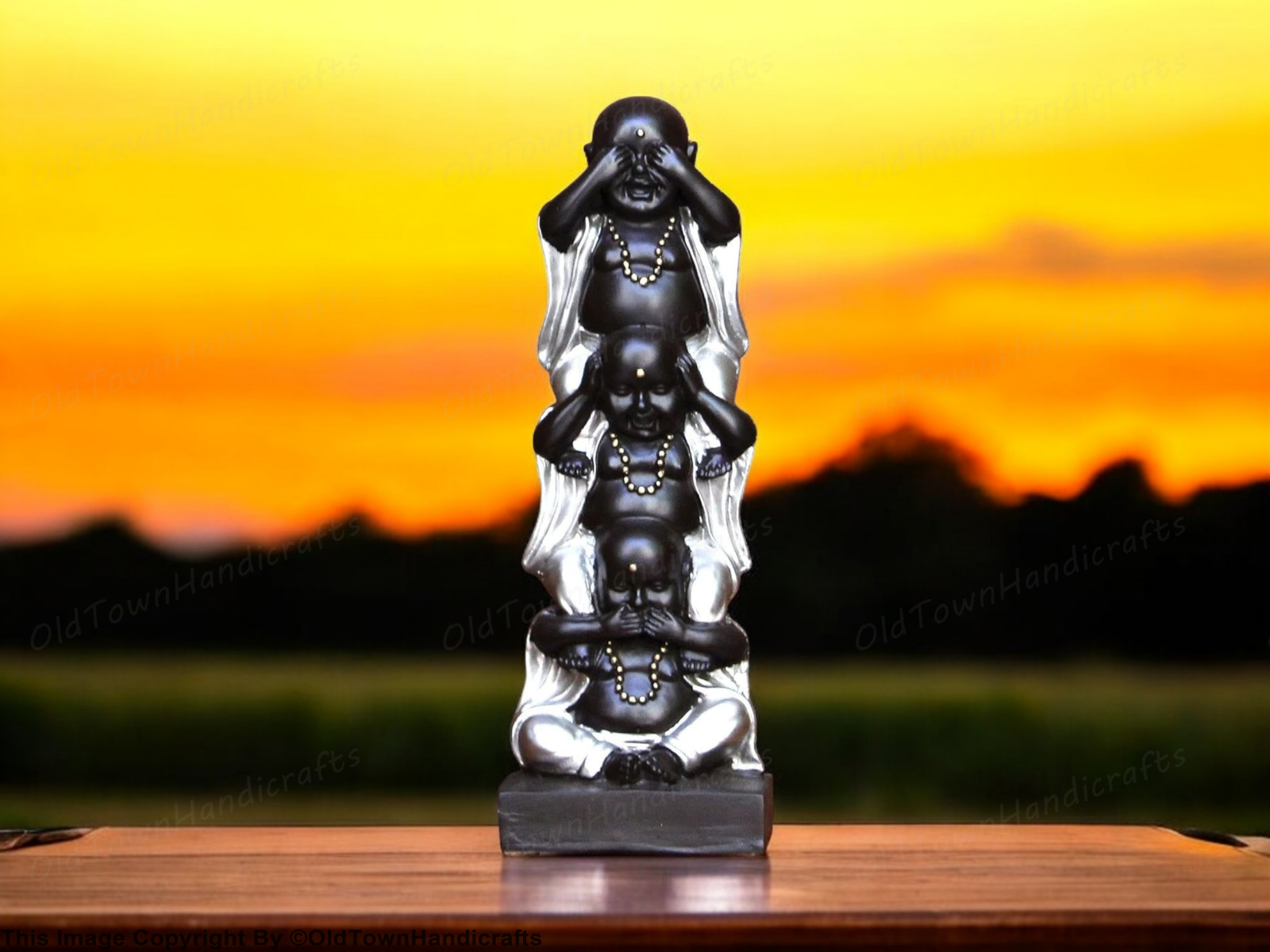 Resin Buddha Showpiece Handcrafted Silver & Black Decor | Home Office Desk Decor