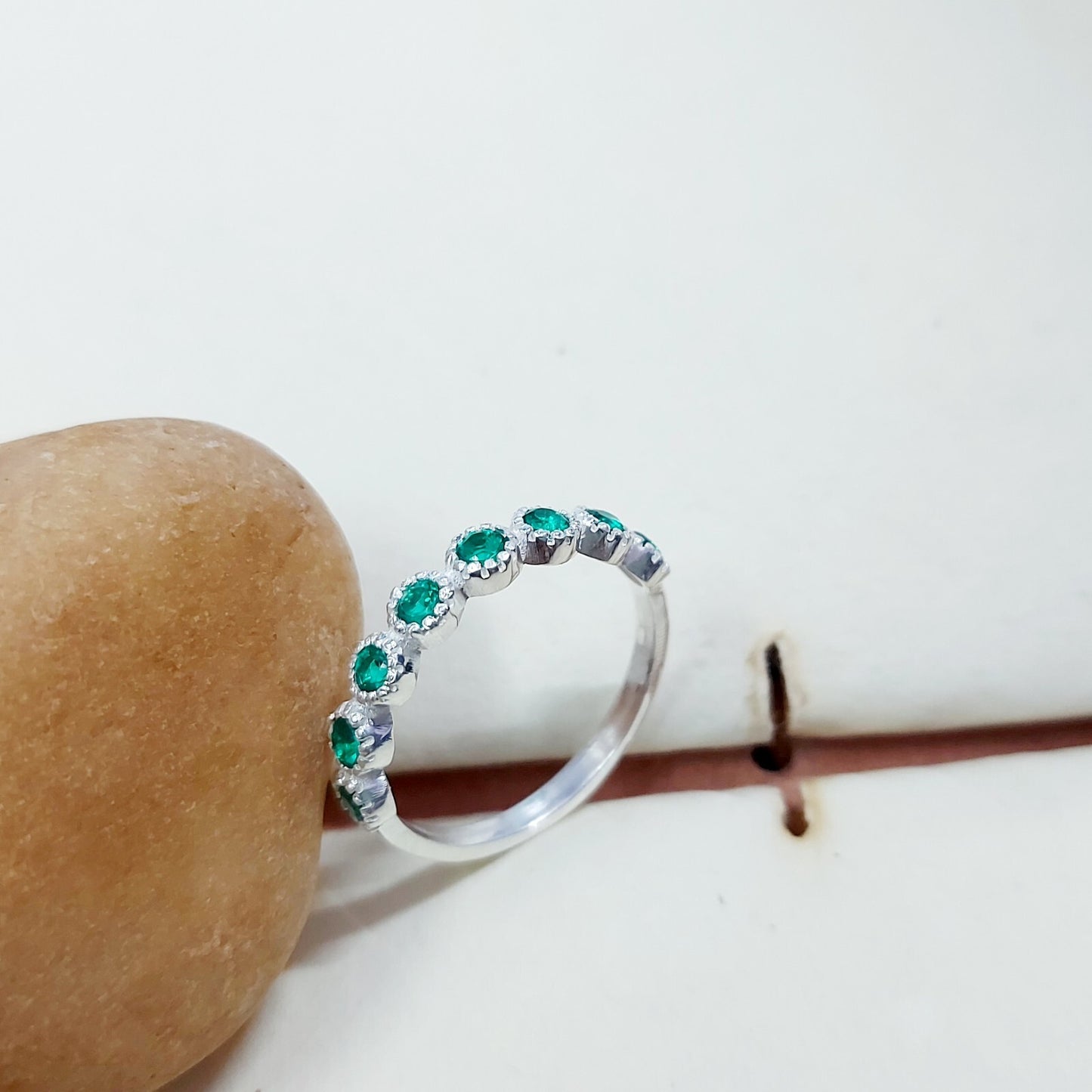 Lab Created Emerald Eternity Band Round Cut Green Emerald Birthstone Ring Us5~15