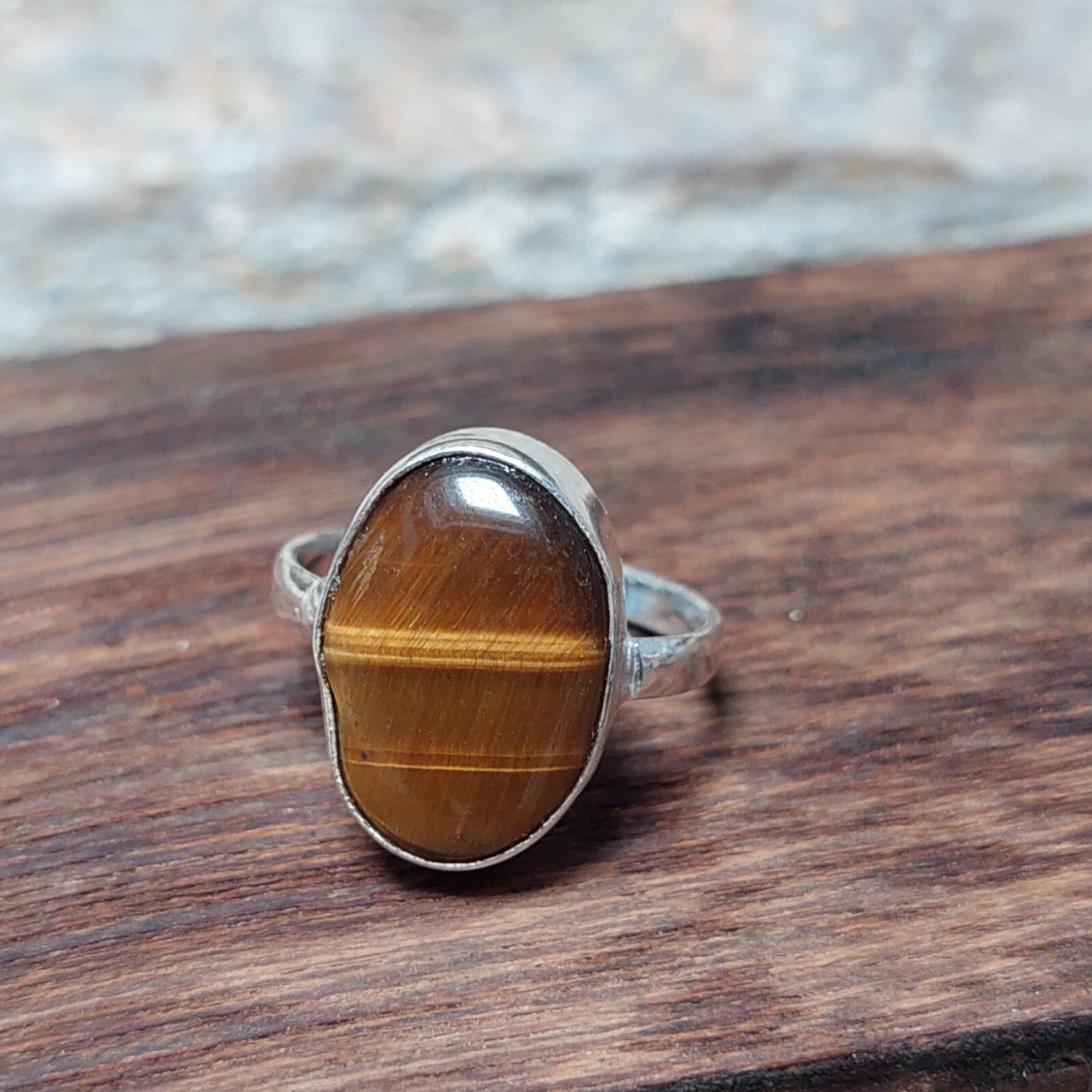 Natural Oval Tiger Eye Ring,925 Sterling Silver Men's Tigers Eye Ring