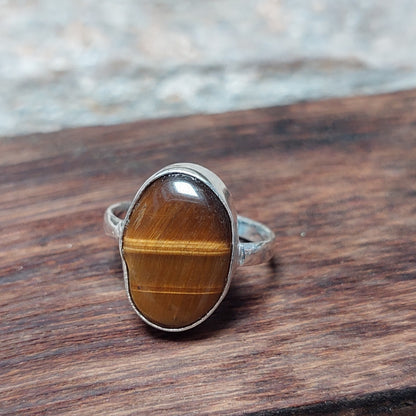 Natural Oval Tiger Eye Ring,925 Sterling Silver Men's Tigers Eye Ring