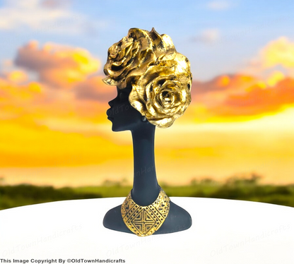 Resin African Flower Lady Showpiece Elegant Ethnic Decor Figurine Gift