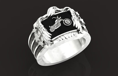 925 Silver Eagle Biker Ring Gothic Punk Signet Ring US5~15 Vintage Style Ring