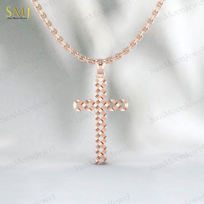 Mens 925 Sterling Silver Diamond Cut Cross Pendant Necklace Gift For Lover