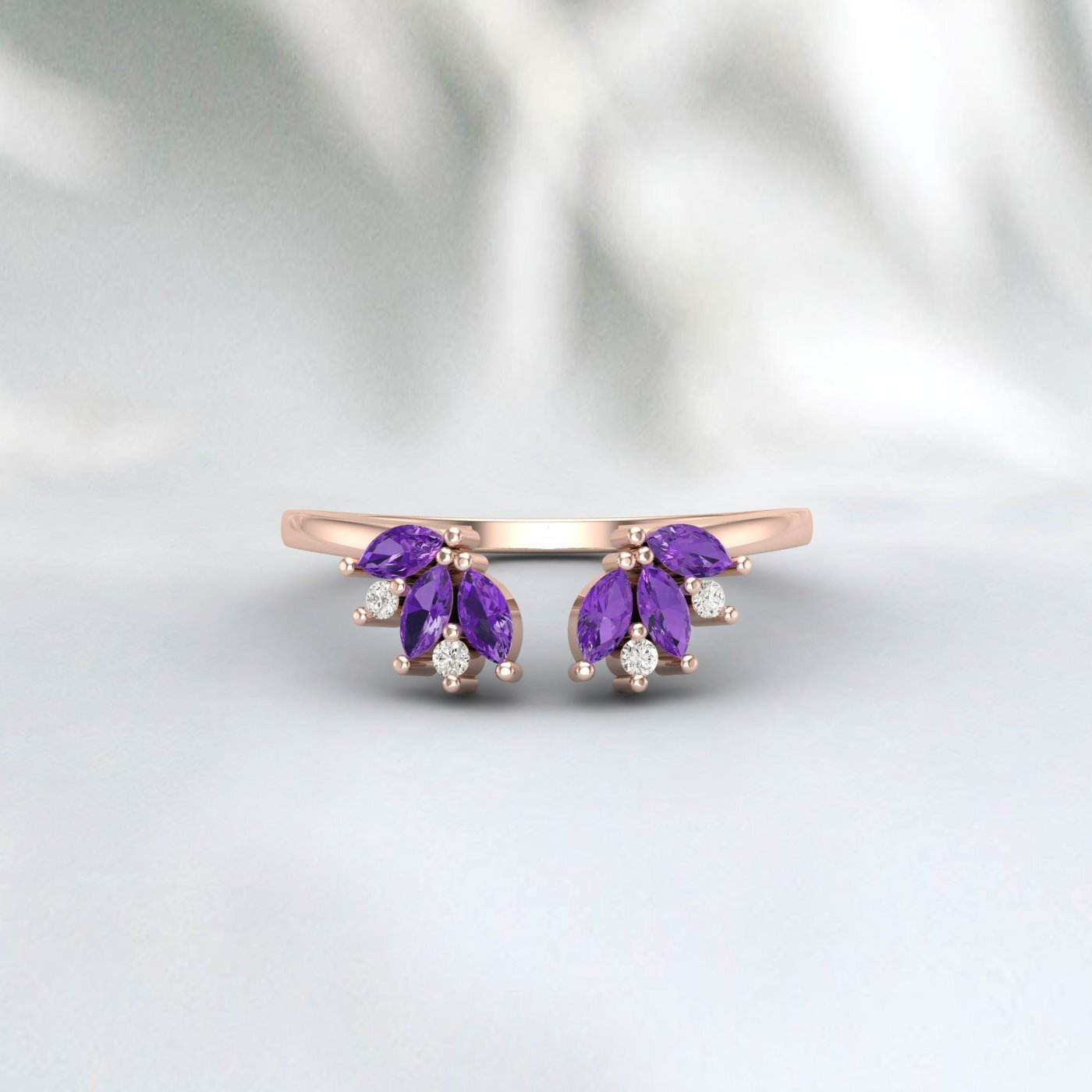 Natural Amethyst And Cz Diamond Wedding Band 925 Sterling Silver Matching Band