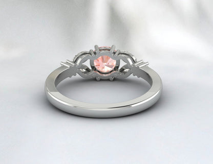 Natural Round Morganite Ring 925 Sterling Silver Wedding Anniversery Women Gift 