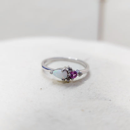Opal Pink Tourmaline Wedding Band Silver Engagement Wedding Women Ring US5~15