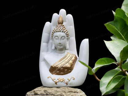 Buddha Statue White Golden Buddha Idol Peaceful Home Decor for Study Living Room