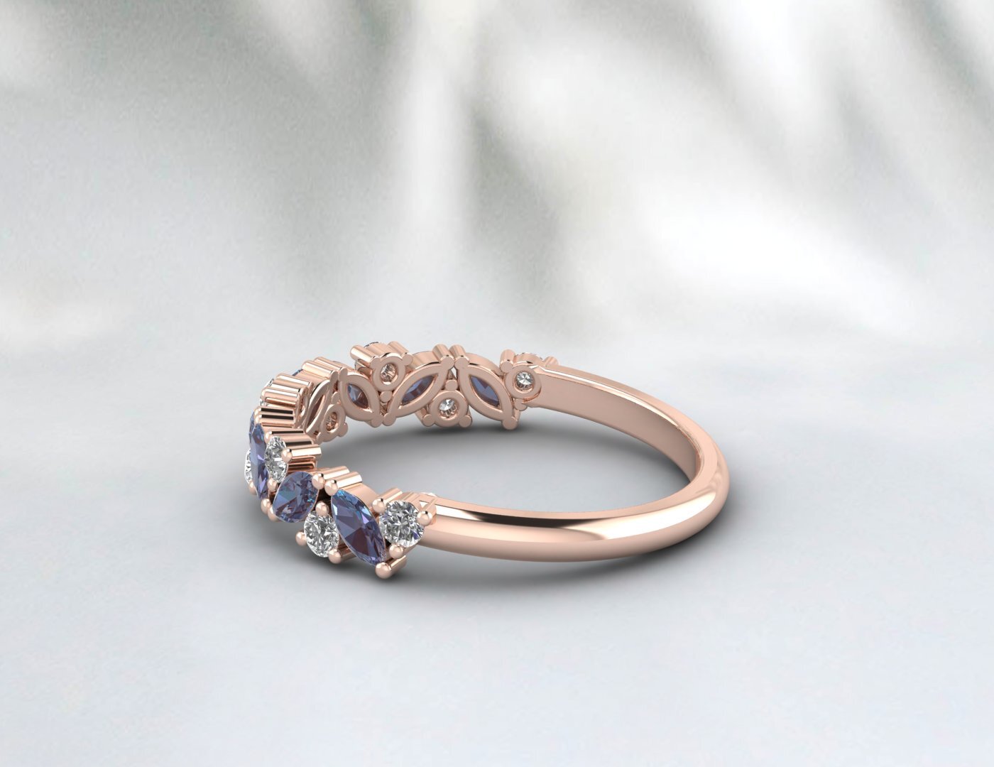 Natural Marquise Alexandrite Wedding Band Half Eternity 925 Silver Birthstone